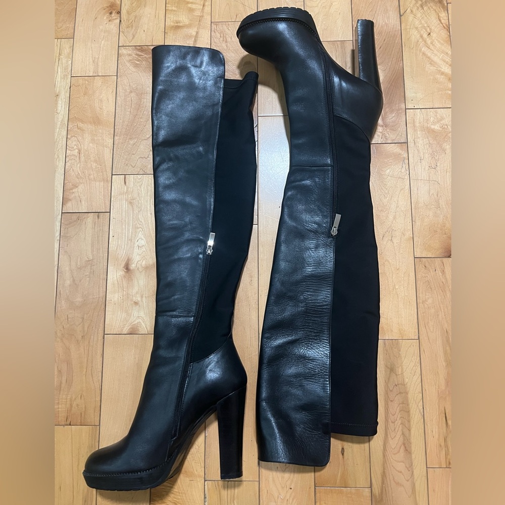 VINCI Sao Paulo Black Leather Knee High Platform Heel Boots Size 41 - Picture 6 of 10